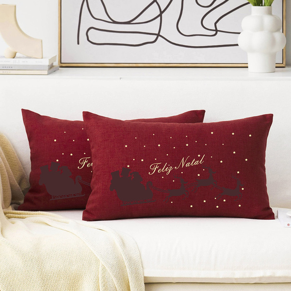 Almofada Vermelha Algodão Retangular Natal 30x50cm - Capa Com