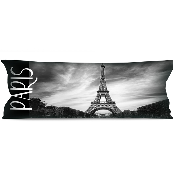 Almofadão De Dormir 35x95cm Paris Torre Eiffel Preto E Branco