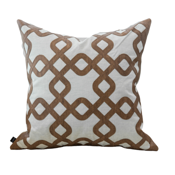 Almofadas Bordada Couro Caramelo & Linho Alto Padrão Quadrada