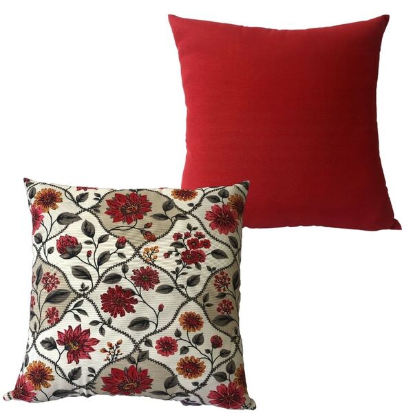 Almofadas Cheias Para Sofá Impermeável Floral Vermelha Lisa V