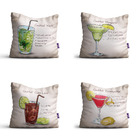 Almofadas Com Frases Drinks Bege 35x35cm Kit 4un