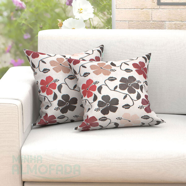 Almofadas Decorativas Para Sala Bege Floral Jacquard 45cm X 4