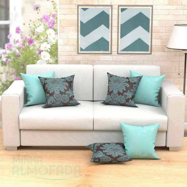Almofadas Decorativas Para Sala Medalhão Composê Azul Tiffany