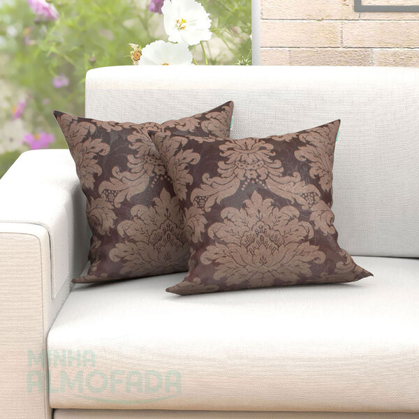 Almofadas Decorativas Para Sala Medalhão Tabaco Jacquard 45cm