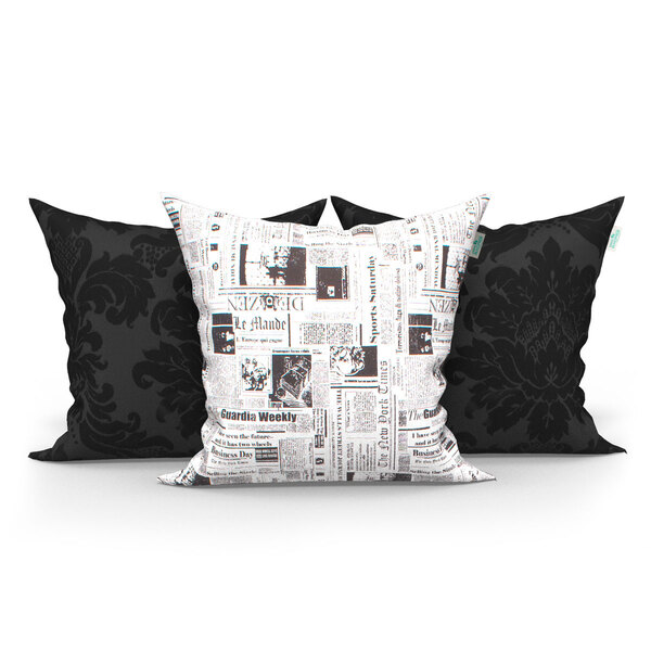 Almofadas Decorativas Preta e Jornal Composê 45cm x 45cm com