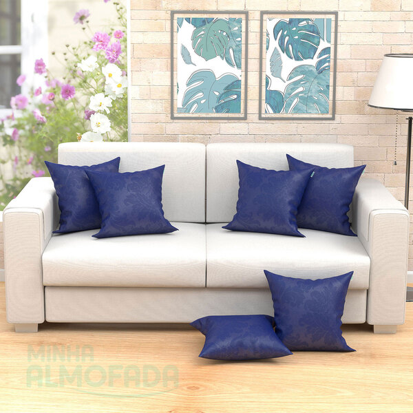Almofadas Para Sala Azul Marinho 6 Unidades Jacquard 45cm X 4