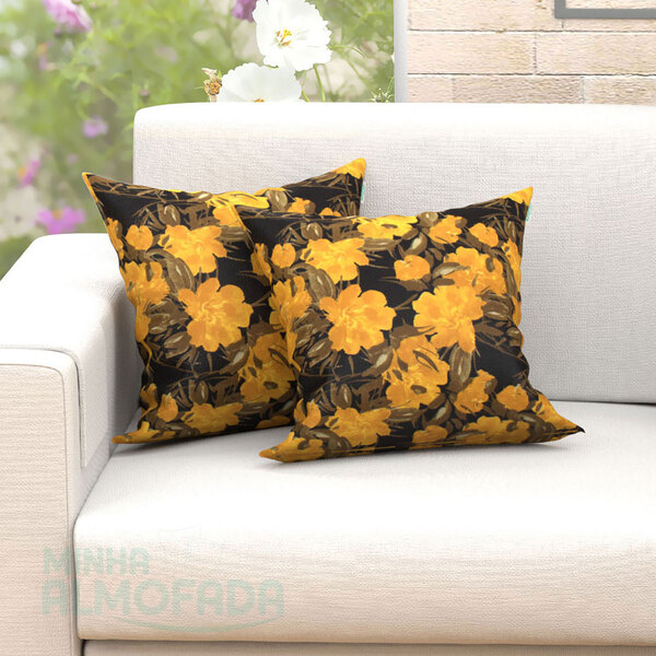 Almofadas Para Sala Floral Amarelo Jacquard 45cm X 45cm 2 Uni