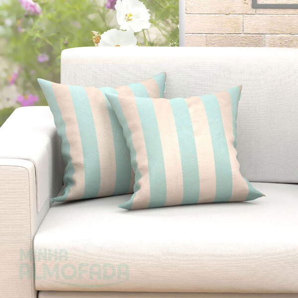 Almofadas Para Sala Listras Azul Tiffany Jacquard 45cm X 45cm