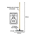 Ancinho 12 Dentes Aço Carbono Cabo Madeira Pra Limpeza 125cm