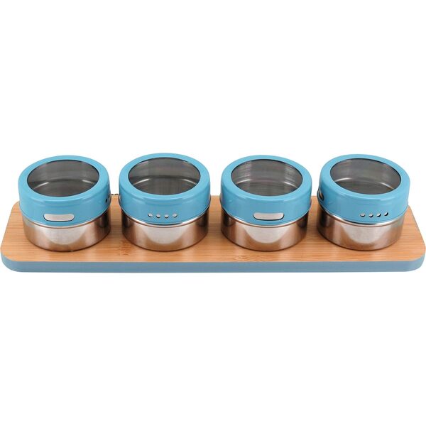 Anetto Porta Condimento 8x30x10cm Inox Azul 4pç Com Suporte