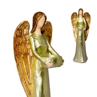 Anjo Castiçal De Resina Dourado Decorativo Grande 35cm