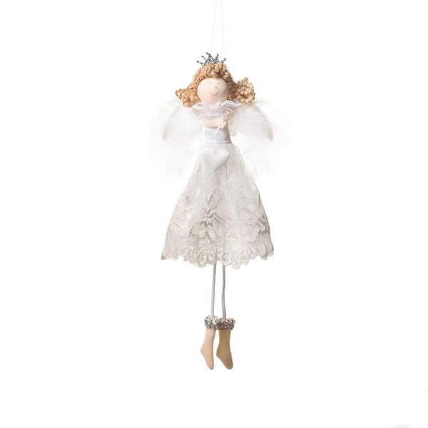 Anjo Com Coroa Para Pendurar Decoração Natal 20 Cm Branco