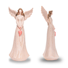 Anjo De Resina Decorativo Cor Rosa Com Coração 23cm