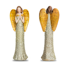 Anjo De Resina Dourado Design Floral 20cm Altura
