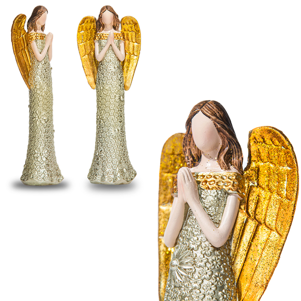 Anjo De Resina Dourado Design Floral 20cm Altura
