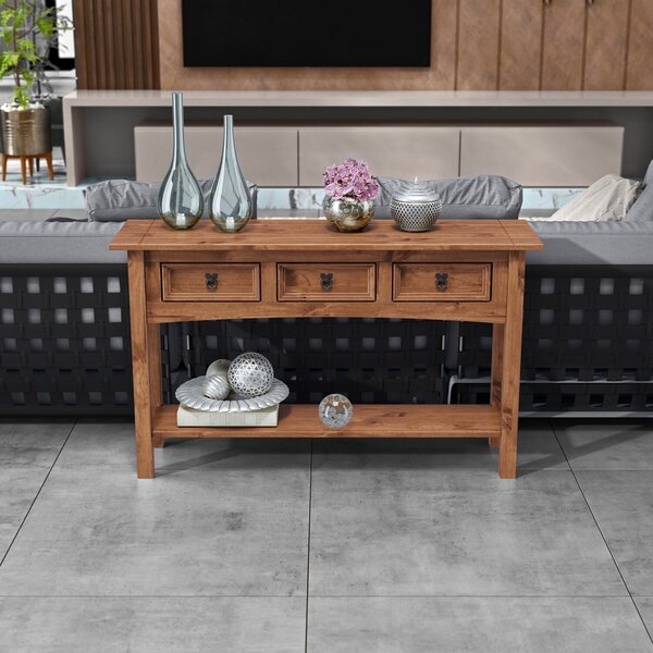 Aparador 03 Gavetas De Madeira Maciça  Cera Carvalho