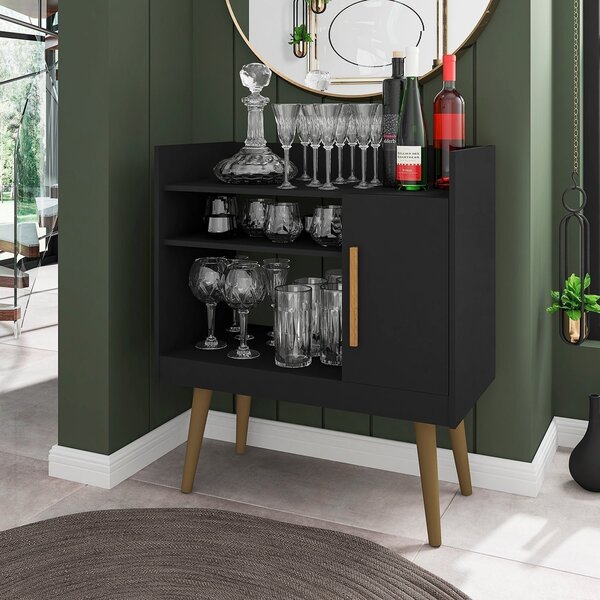 Aparador 1 Porta Vintage Retrô Café Ii Preto Fosco