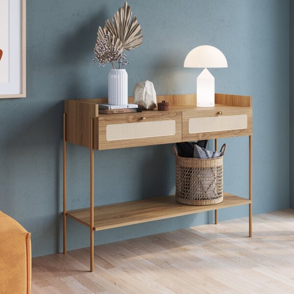 Aparador 2 Gavetas 103cm Palhinha Pé Metal Dourado Oslo  Hano