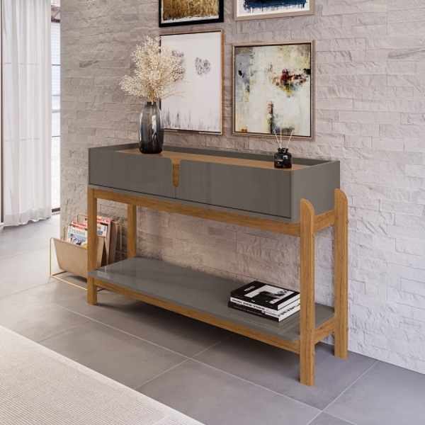 Aparador 2 Gavetas Lizz Cinza Perola/cedro - Casa D Móveis