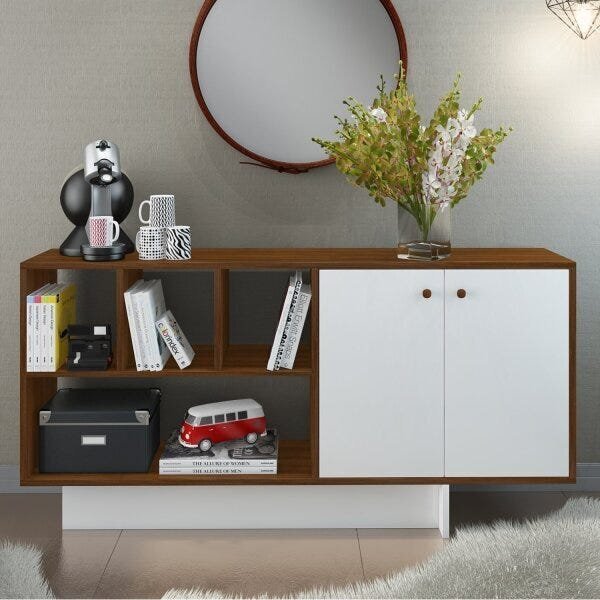 Aparador 2 Portas 1 Prateleira 3 Nichos Br42  Branco/madeirado