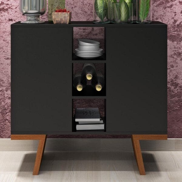 Aparador 2 Portas 3 Nichos 2 Prateleiras Br44  Preto