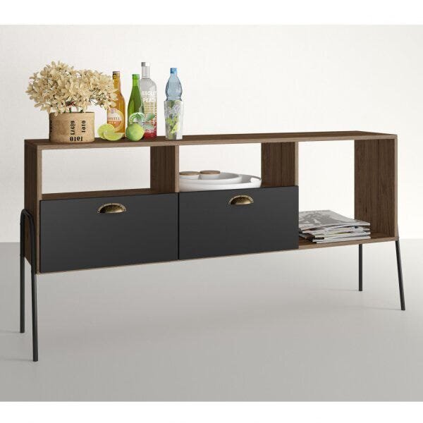 Aparador 2 Portas 3 Nichos Br112 Estilare Preto/madeirado