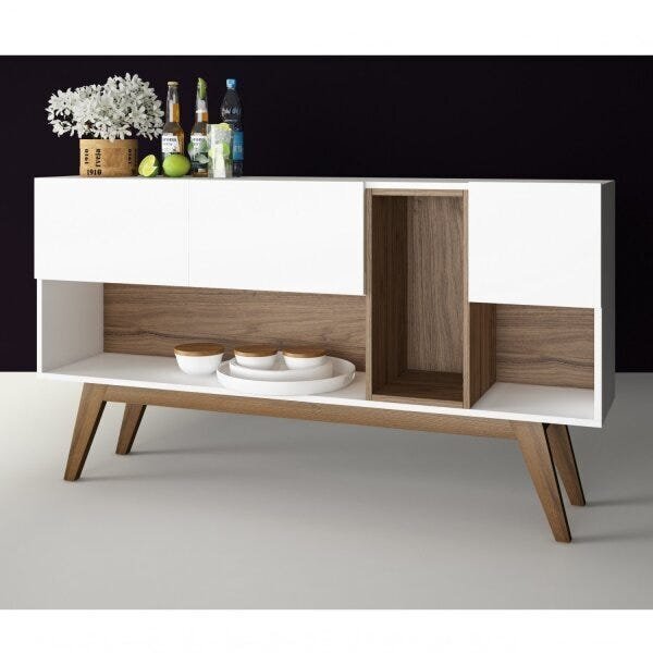 Aparador 2 Portas Basculantes 3 Nichos Br81  Branco/madeirado