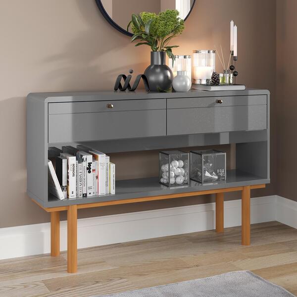 Aparador 2 Portas Cinza Perolizado Marrom Catar Lukaliam