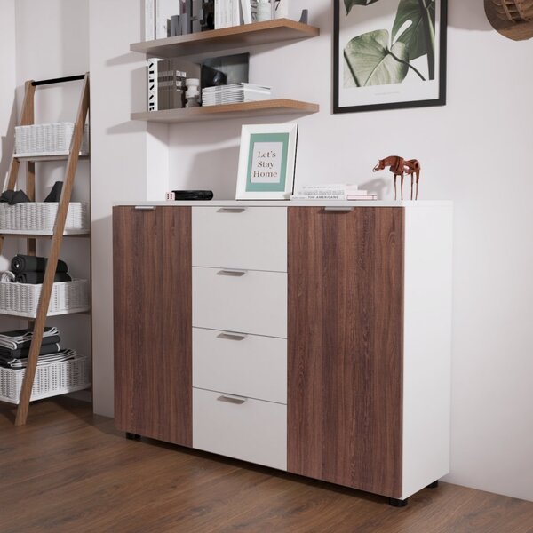 Aparador 2 Portas E 4 Gavetas Bruges Movenord Branco/carvalho