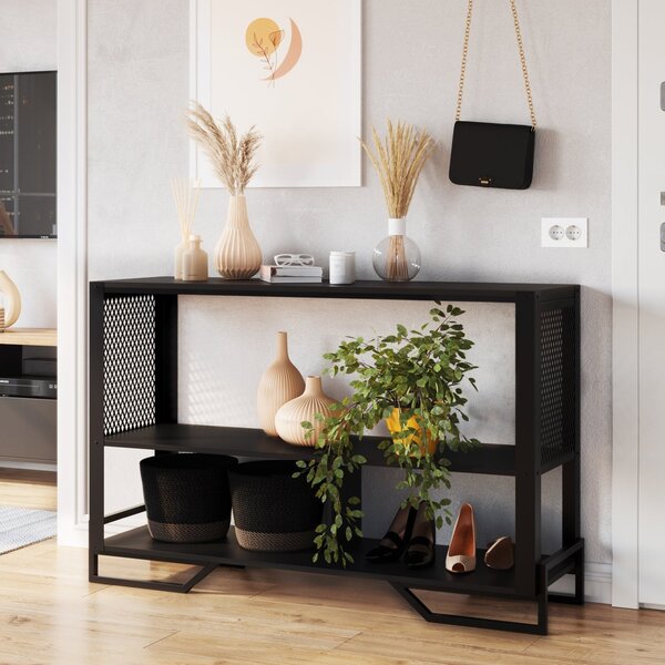 Aparador 2 Prateleiras Estilo Industrial Telado P1021 Preto