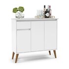 Aparador 3 Portas 1 Gaveta Retrô Pés Em Madeira Veneza Branco