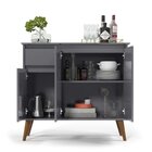 Aparador 3 Portas 1 Gaveta Retrô Pés Em Madeira Veneza Cinza