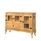 Aparador 3 Portas Vidro Lateral Madeira Maciça Rústico Mel D1