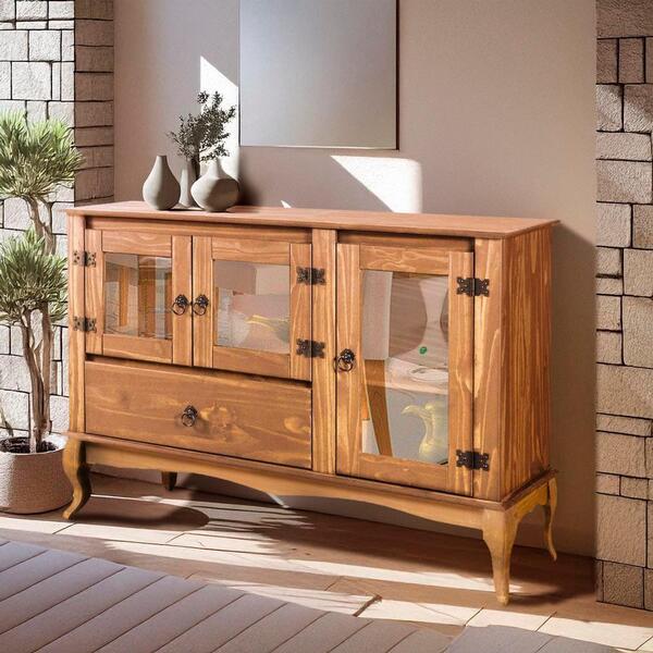 Aparador 3 Portas Vidro Madeira Maciça Rústico D125 Shop Jm