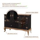 Aparador 3 Portas Vidro Madeira Maciça Rústico Preto Garapa D