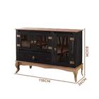 Aparador 3 Portas Vidro Madeira Maciça Rústico Preto Garapa D