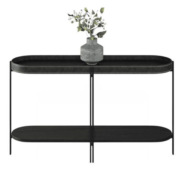 Aparador 80x139 Com Detalhes Em Couro Virginia Preto/preto Tx