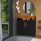 Aparador Adega Andria Preto Caramelo Com Rodízios