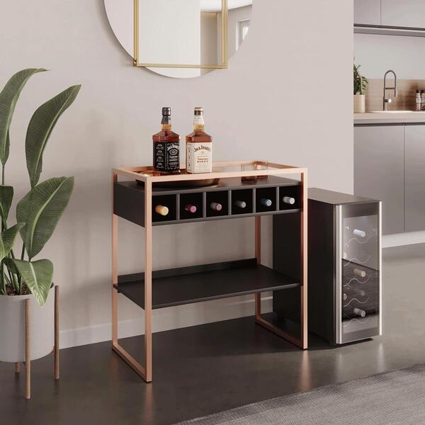 Aparador Adega Barcelona Preto/cobre Com Prateleira E Nichos