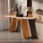 Aparador Atena Base Flex Laca E Vidro 135x35cm Castanho Cinam