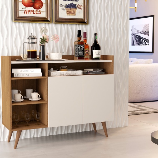 Aparador Balcão Buffet Celta Retro 2 Portas Freijó Com Offwhi