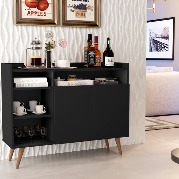 Aparador Balcão Buffet Celta Retro 2 Portas Preto - Rede Móve