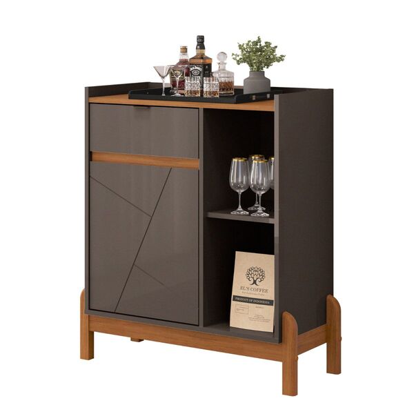 Aparador Bar 1 Porta  1 Gaveta Italia Cinza Pérola Cedro