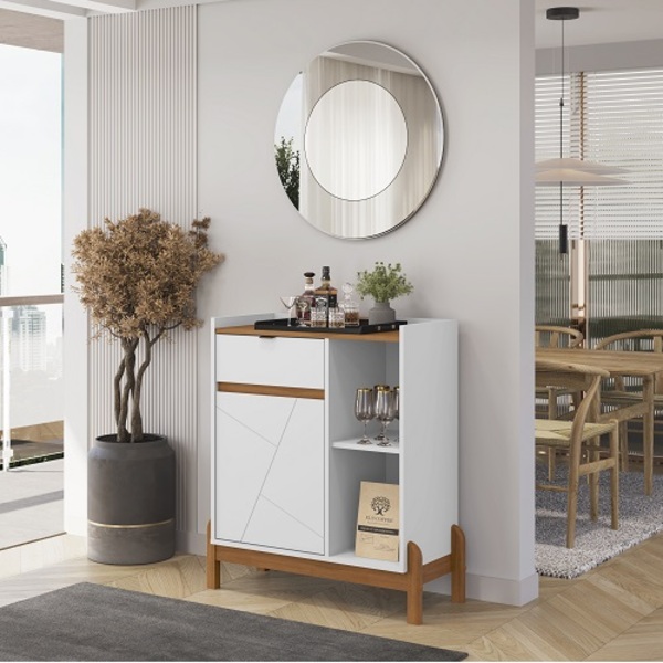 Aparador Bar Bari Branco/cedro - Casa D Móveis