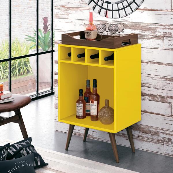 Aparador Bar Com Adega Pub Com Bandeja Edn Móveis Amarelo