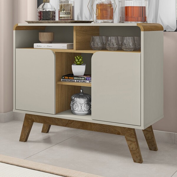 Aparador Berilo 2 Portas 2 Nichos Off-white/cinamomo - Bechara