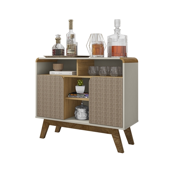 Aparador Berilo Off White/cinamomo/rattan – Bechara Móveis