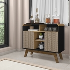 Aparador Berilo Preto Fosco/cinamomo/rattan – Bechara Móveis