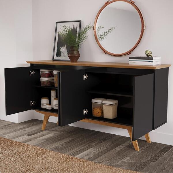Aparador Buffet 1,60 Com 4 Portas Martina - Camaru / Preto -