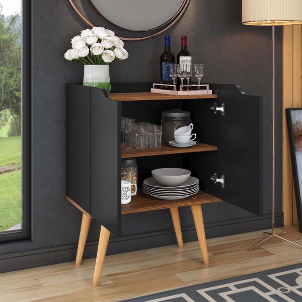 Aparador Buffet 2 Portas Com Prateleira Retrô Veneza - Preto